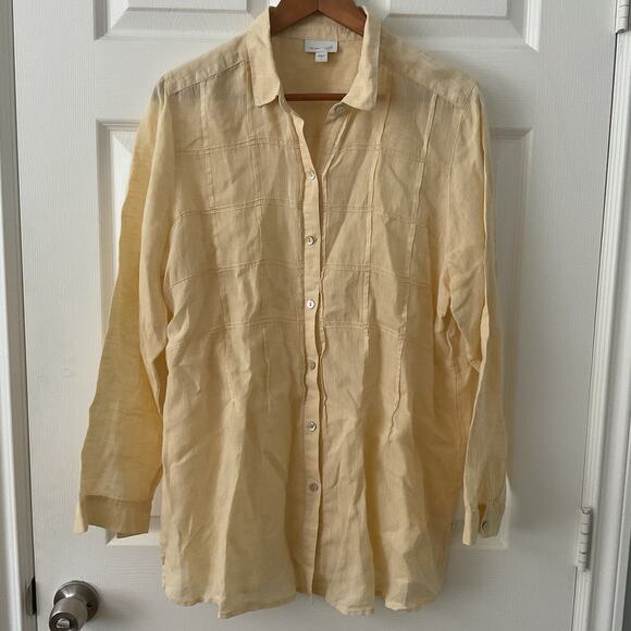 J Jill Shirt Love Linen Women’s Large Button Down Butter Yellow Long Sleeve - Picture 1 of 3